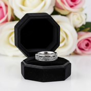 Men's Tungsten Wedding Band with Steampunk Wheel Inlay-Black Diamonds New York