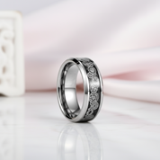 Men's Tungsten Wedding Band with Steampunk Wheel Inlay-Black Diamonds New York