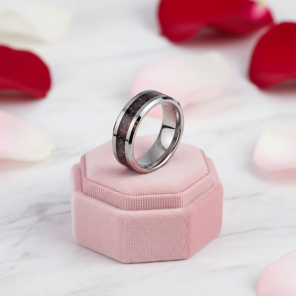 Men's Tungsten Wedding Band with Woven Pattern Inlay-Black Diamonds New York