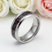 Men's Tungsten Wedding Band with Woven Pattern Inlay-Black Diamonds New York