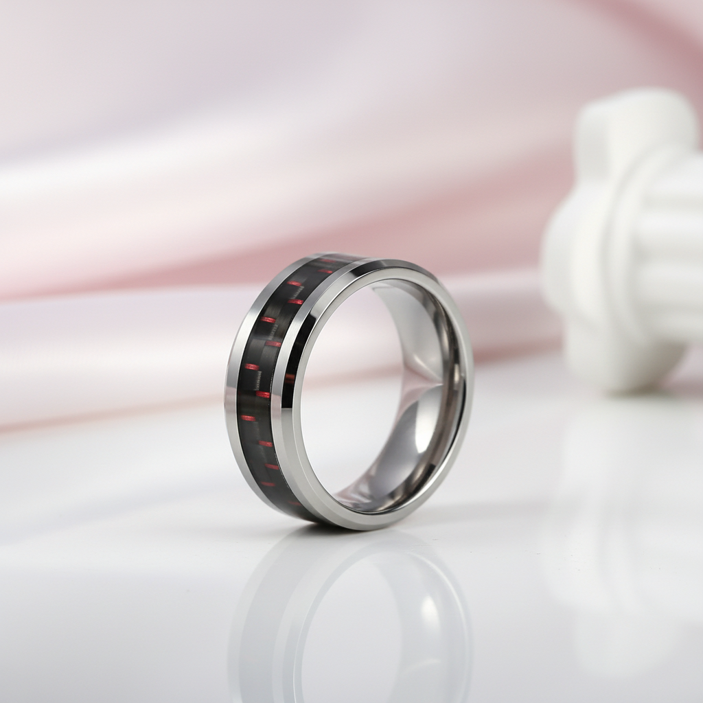 Men's Tungsten Wedding Band with Woven Pattern Inlay-Black Diamonds New York