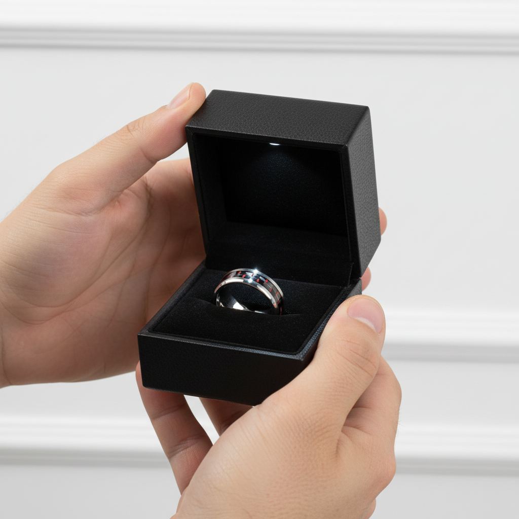 Men's Tungsten Wedding Band with Woven Pattern Inlay-Black Diamonds New York