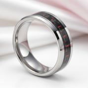 Men's Tungsten Wedding Band with Woven Pattern Inlay-Black Diamonds New York