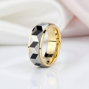 Men's Wedding Band 8mm Tungsten Carbide Gold and Gray-Black Diamonds New York