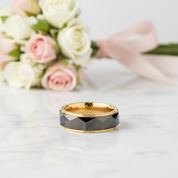 Men's Wedding Band 8mm Tungsten Carbide Gold and Gray-Black Diamonds New York
