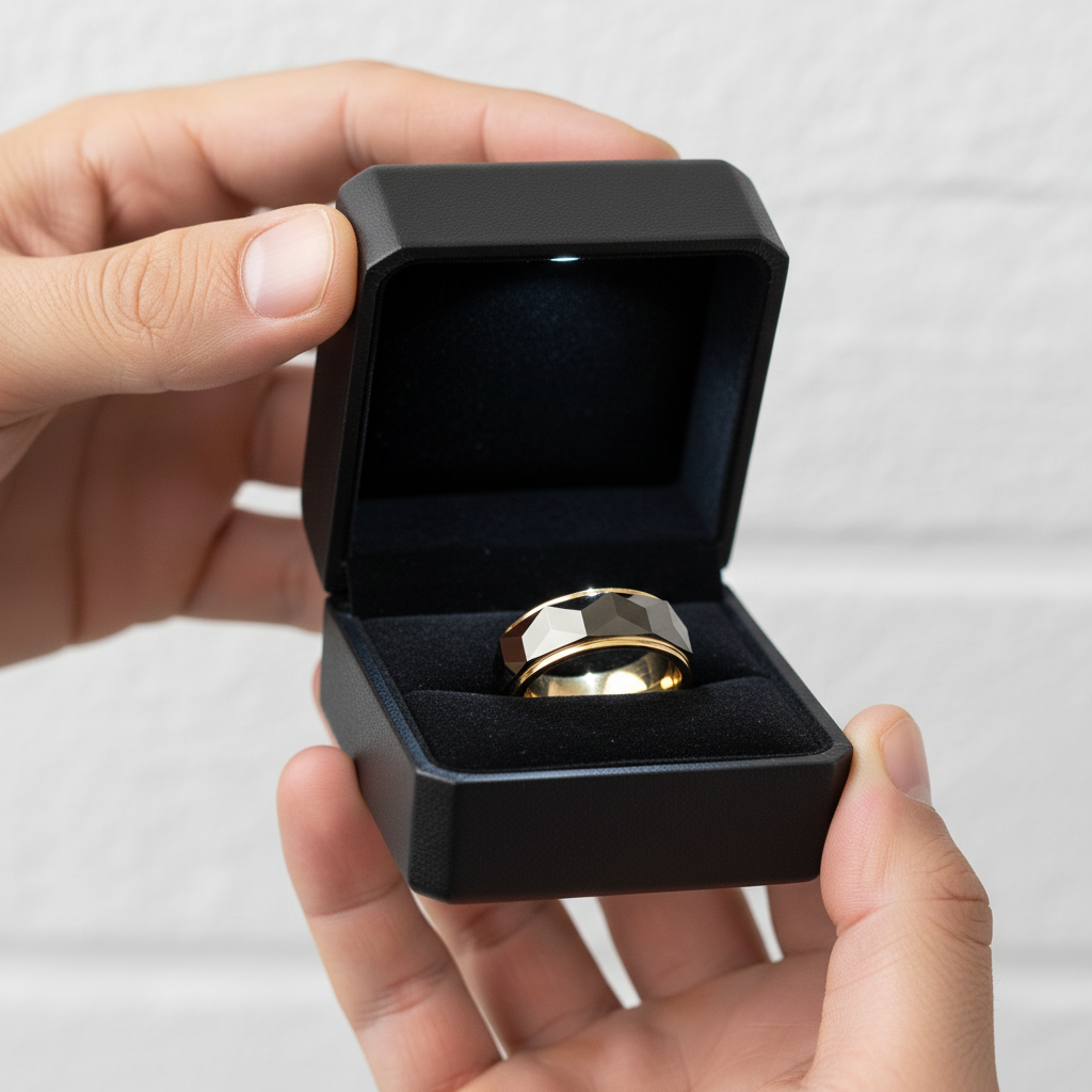 Men's Wedding Band 8mm Tungsten Carbide Gold and Gray-Black Diamonds New York