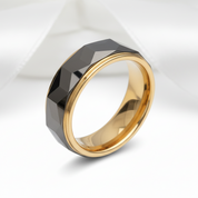 Men's Wedding Band 8mm Tungsten Carbide Gold and Gray-Black Diamonds New York