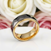 Men's Wedding Band 8mm Tungsten Carbide Gold and Gray-Black Diamonds New York