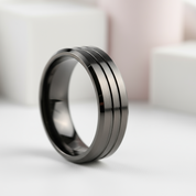 Men's Wedding Band Matte Black Tungsten Carbide-Black Diamonds New York