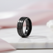 Men's Wedding Band Matte Black Tungsten Carbide-Black Diamonds New York