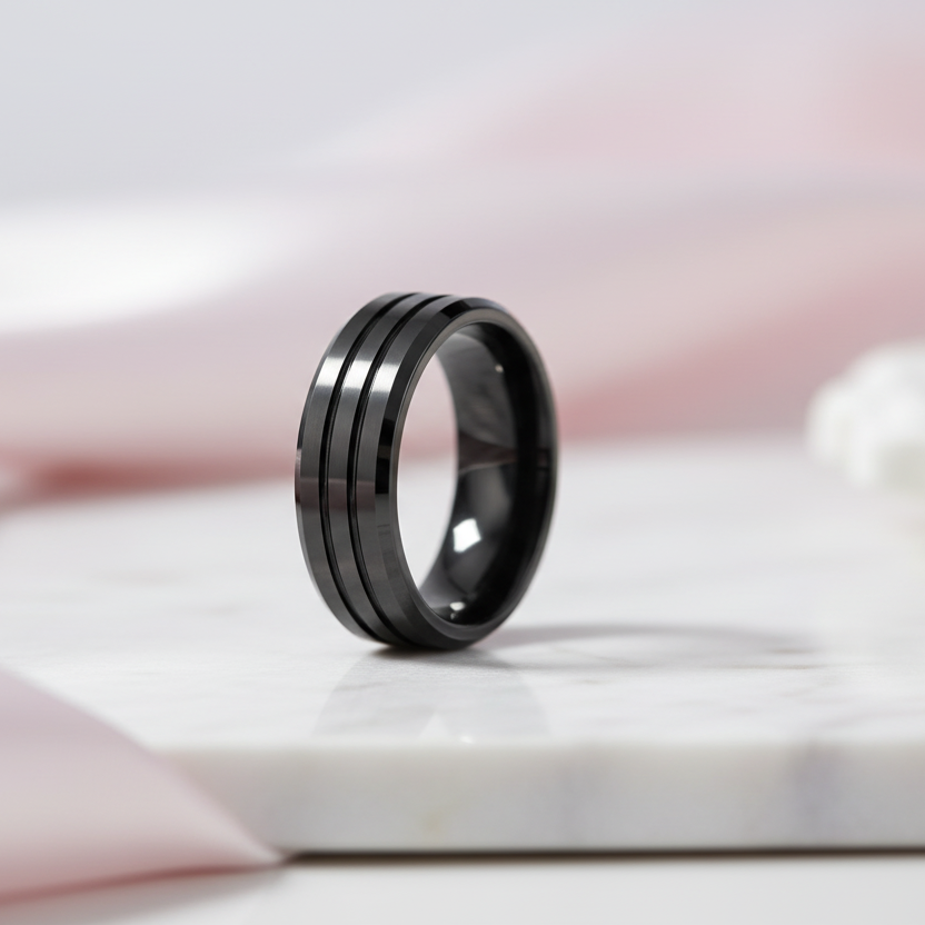 Men's Wedding Band Matte Black Tungsten Carbide-Black Diamonds New York