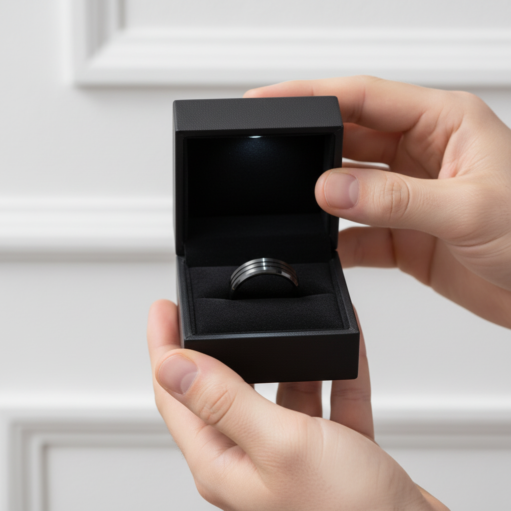 Men's Wedding Band Matte Black Tungsten Carbide-Black Diamonds New York
