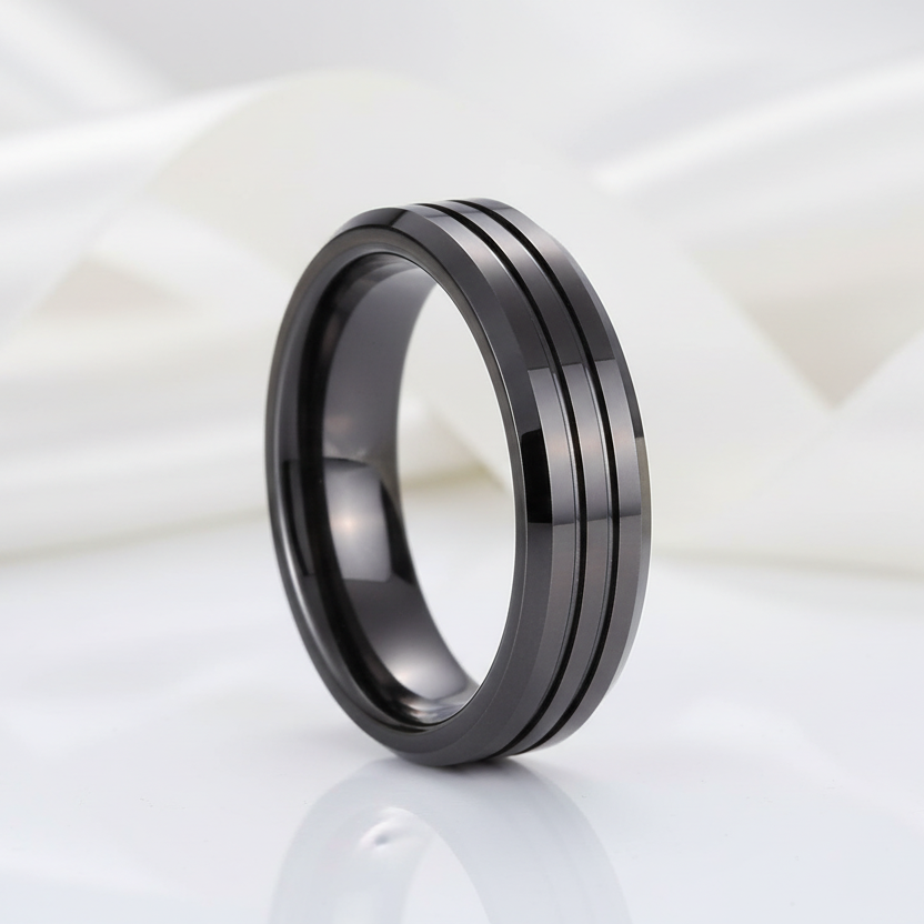 Men's Wedding Band Matte Black Tungsten Carbide-Black Diamonds New York