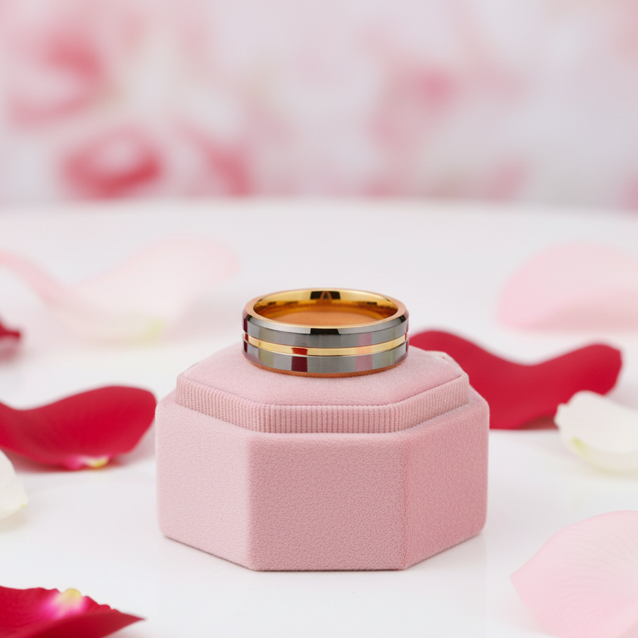 Men's Wedding Band Tungsten Carbide 8mm Golden Gray-Black Diamonds New York