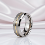 Men's Wedding Band Tungsten Carbide Yellow Line-Black Diamonds New York