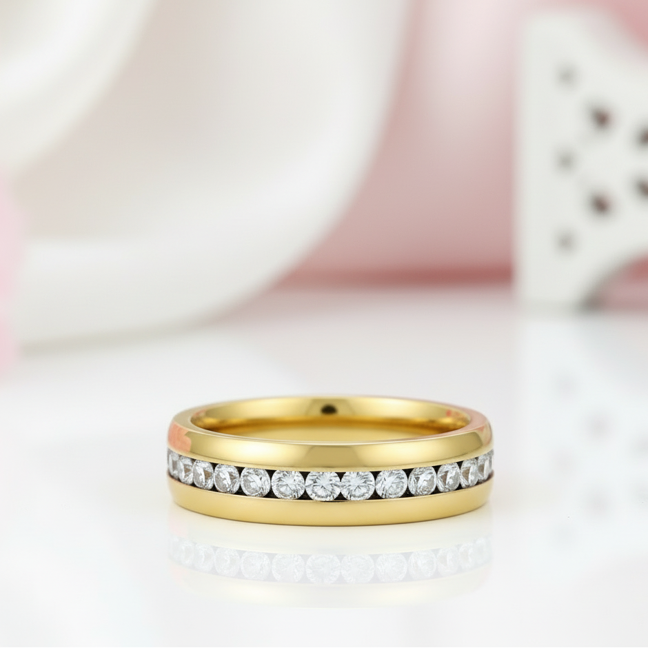 Men's Yellow Gold Titanium with Diamond Wedding Band-Black Diamonds New York