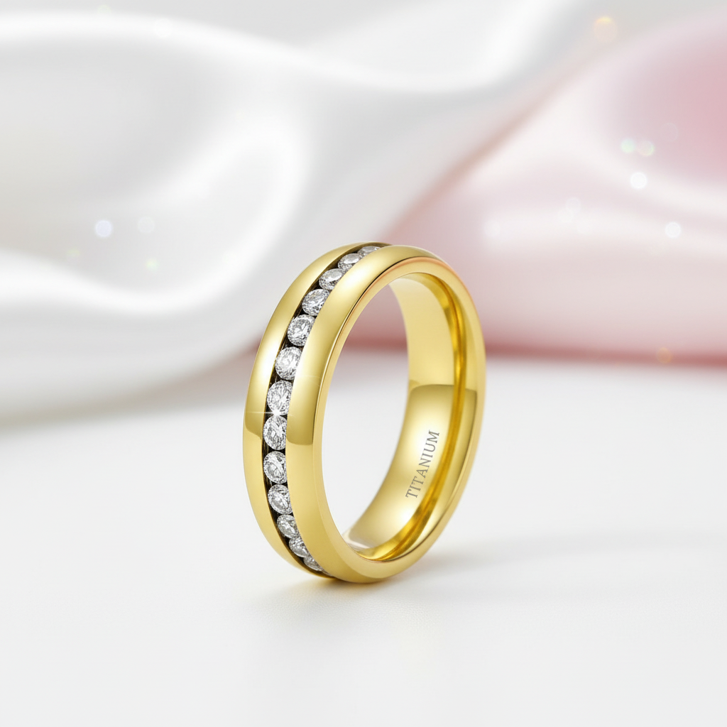 Men's Yellow Gold Titanium with Diamond Wedding Band-Black Diamonds New York