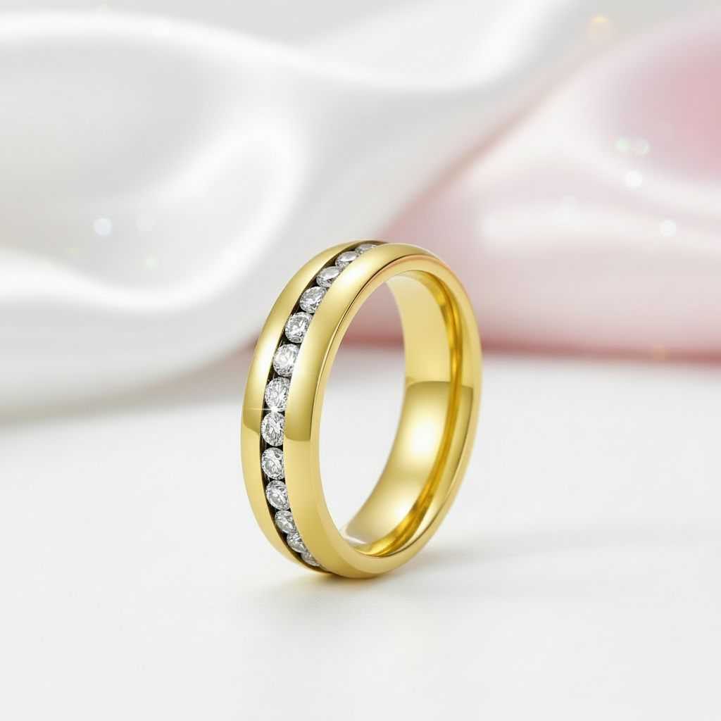 Men's Yellow Gold Titanium with Diamond Option Wedding Band-Black Diamonds New York