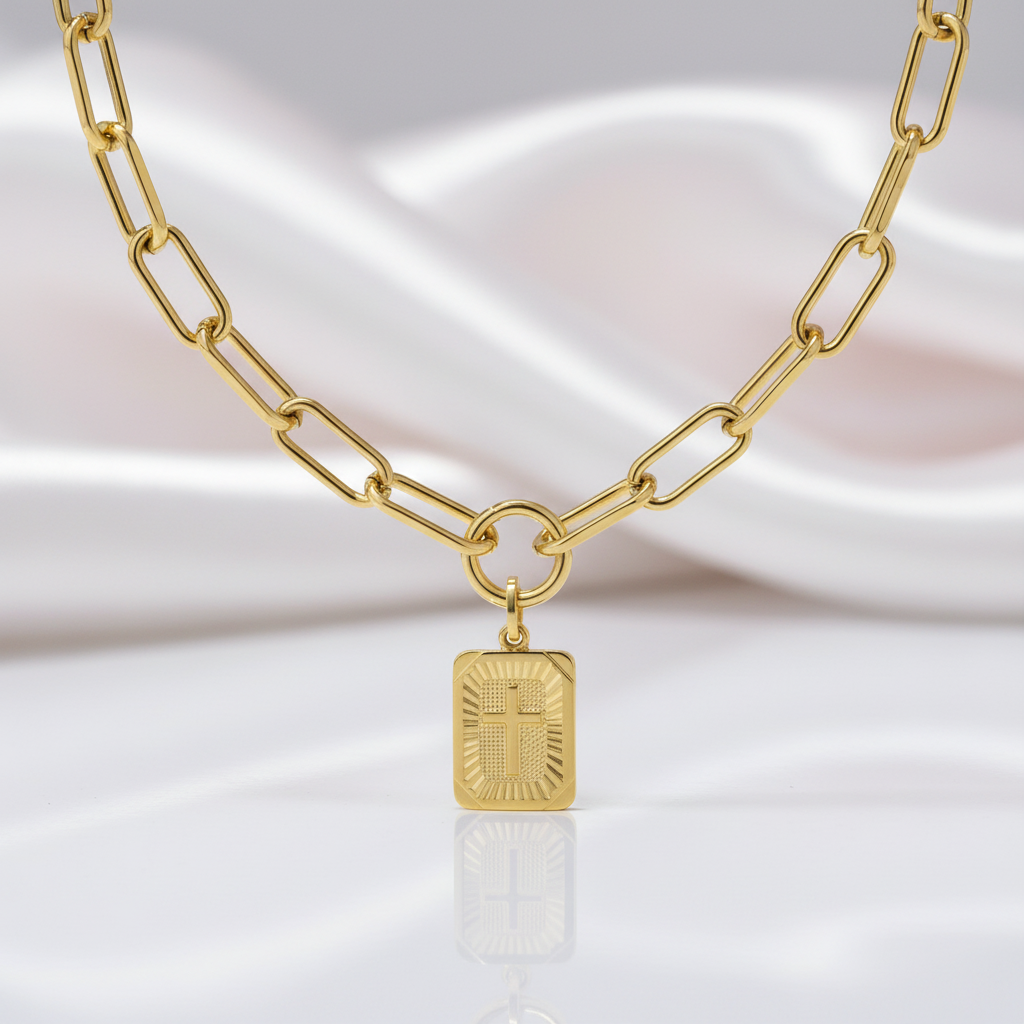 Miami Cross Square Rolo Box Chain Choker Necklace-Black Diamonds New York