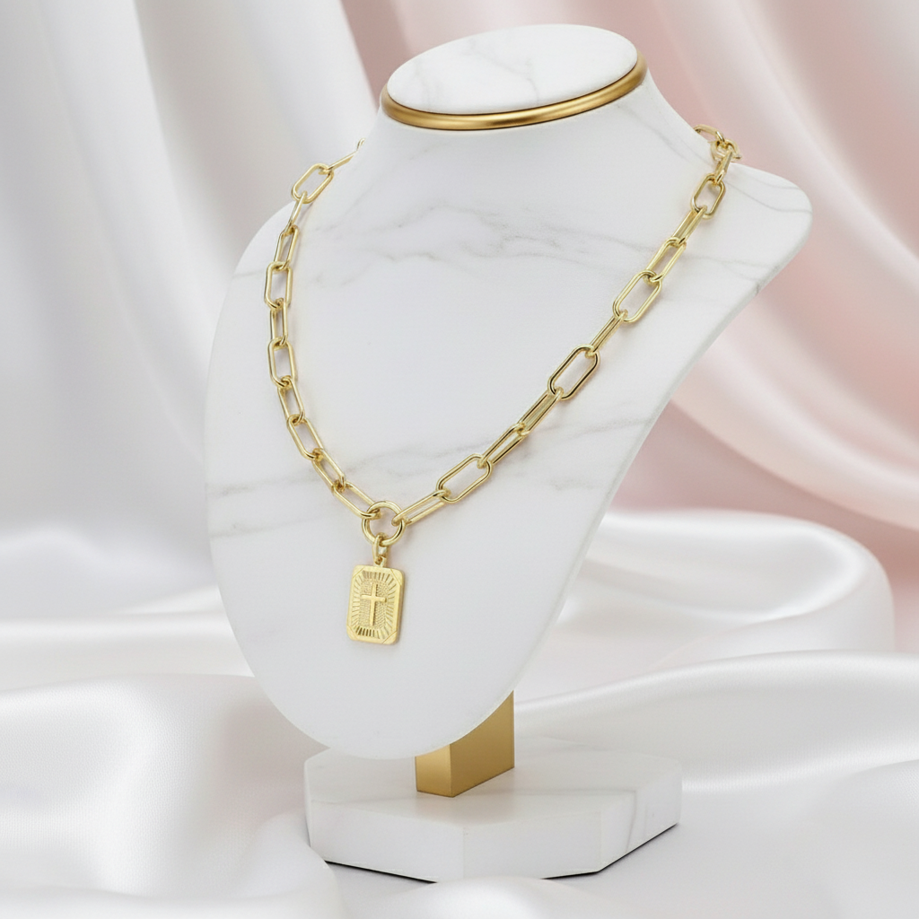 Miami Cross Square Rolo Box Chain Choker Necklace-Black Diamonds New York