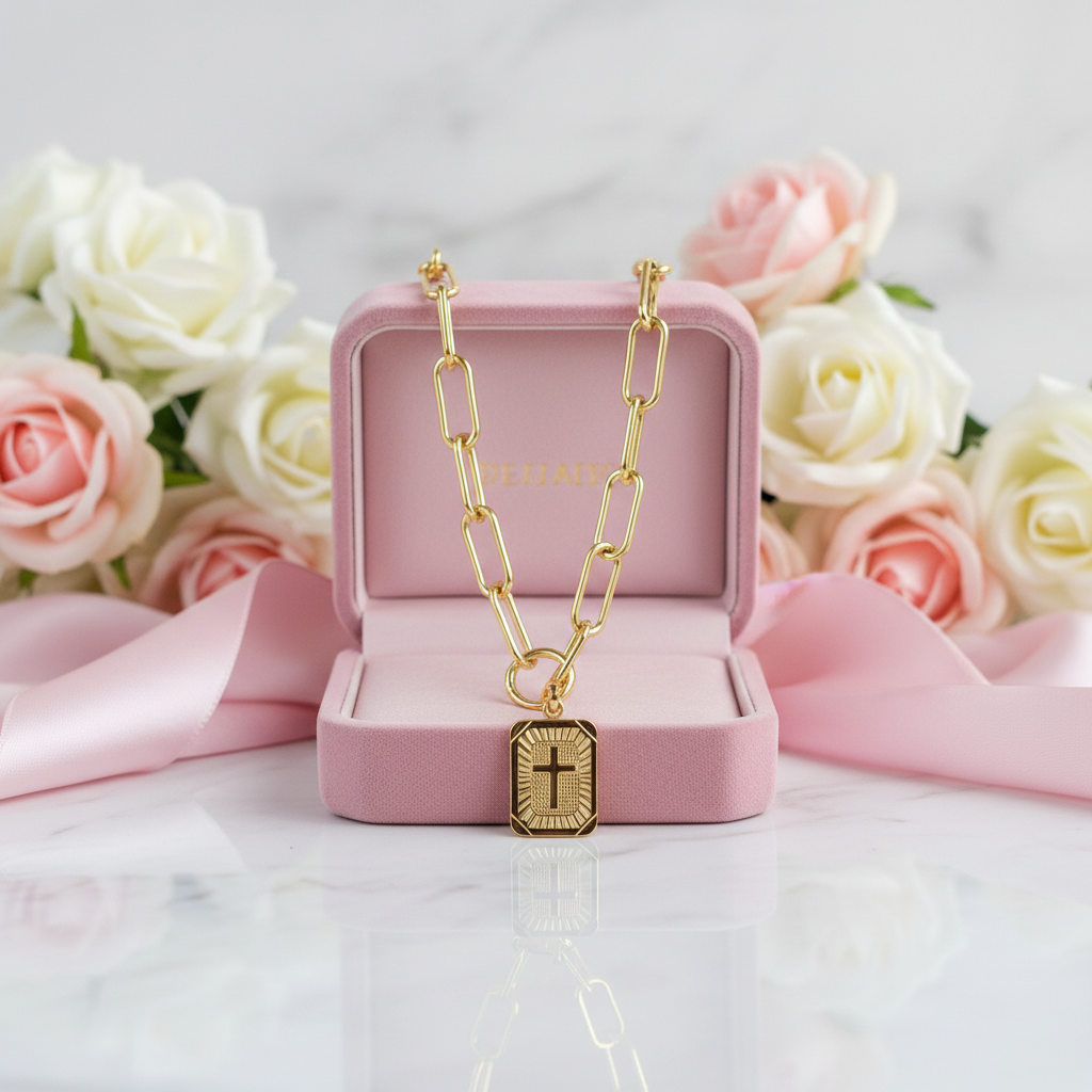 Miami Cross Square Rolo Box Chain Choker Necklace-Black Diamonds New York