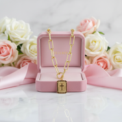 Miami Cross Square Rolo Box Chain Choker Necklace-Black Diamonds New York