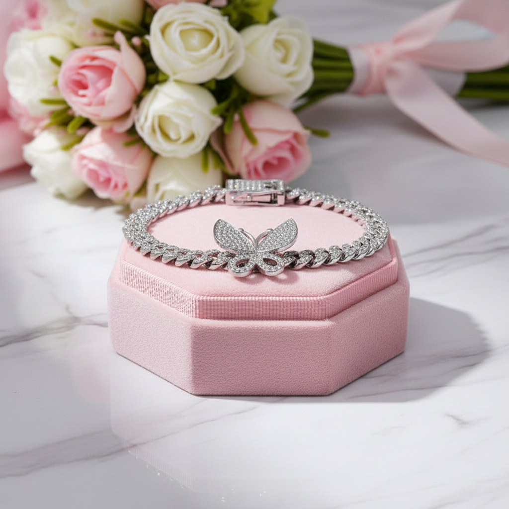 Cuban Bling Iced Out Bracelet With Butterfly-Black Diamonds New York