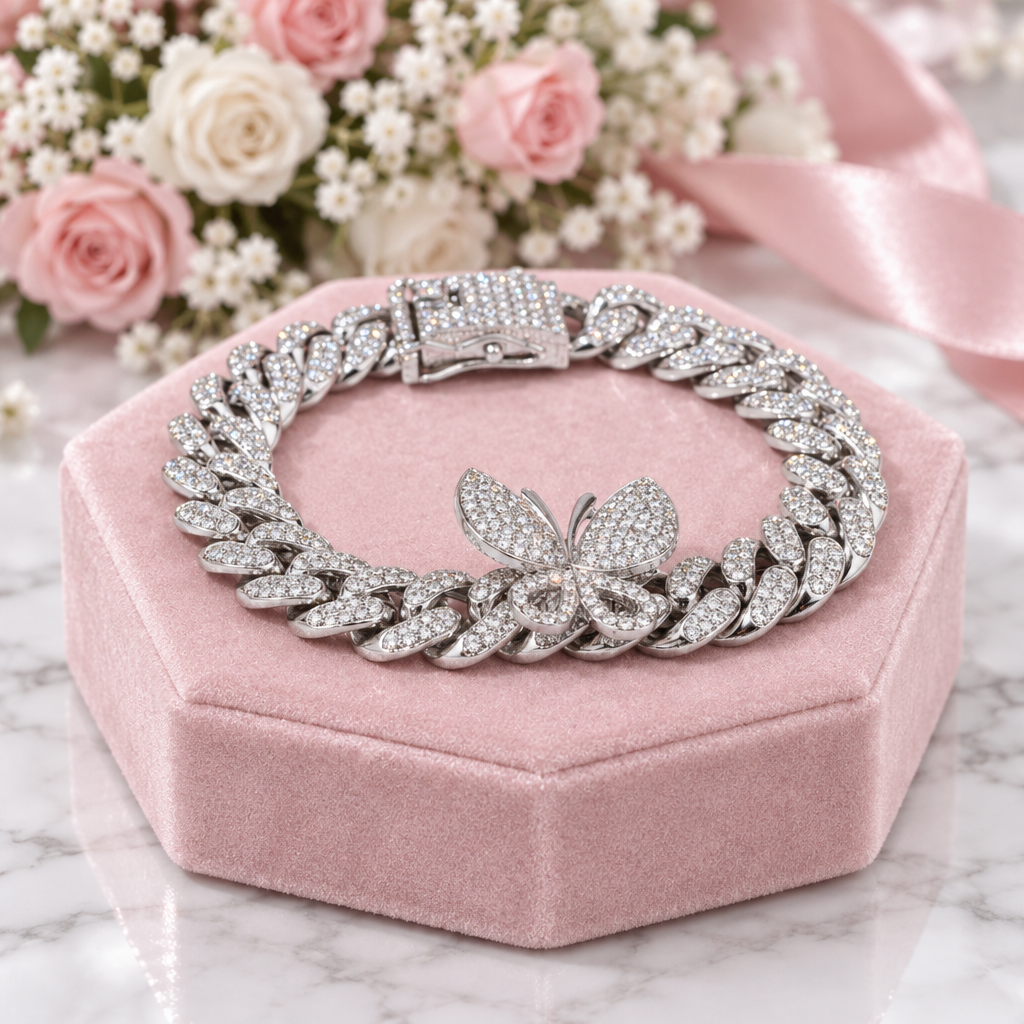 Cuban Bling Iced Out Bracelet With Butterfly-Black Diamonds New York