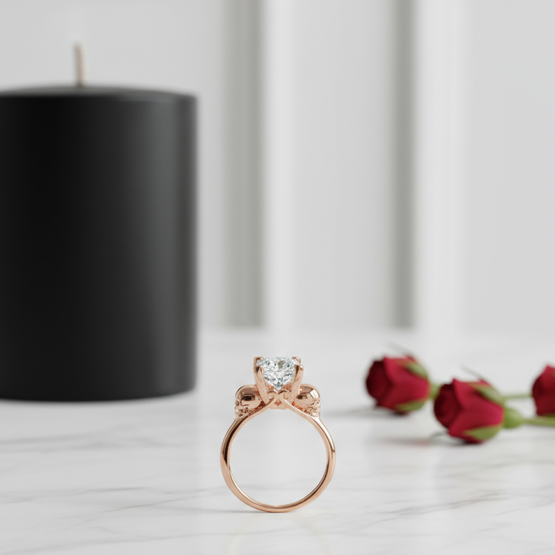 Micro-inlaid Diamond Rose Gold Skull Ring-Black Diamonds New York