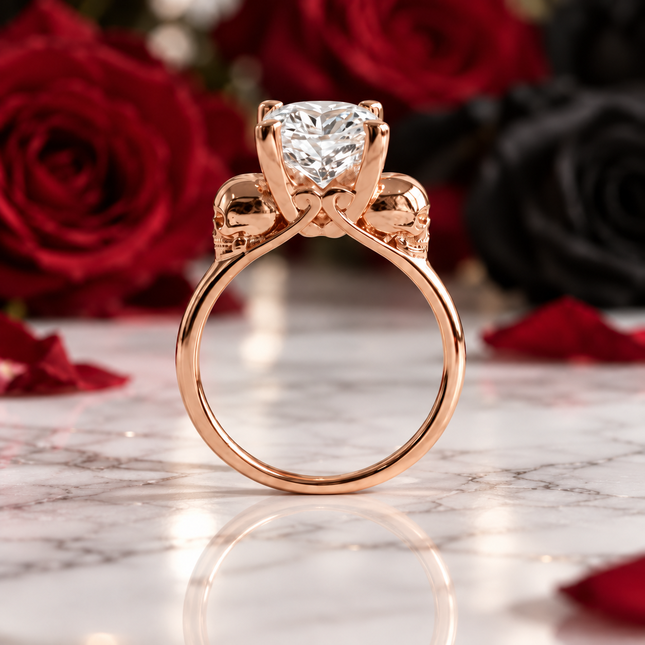 Micro-inlaid Diamond Option Rose Gold Skull Ring-Black Diamonds New York