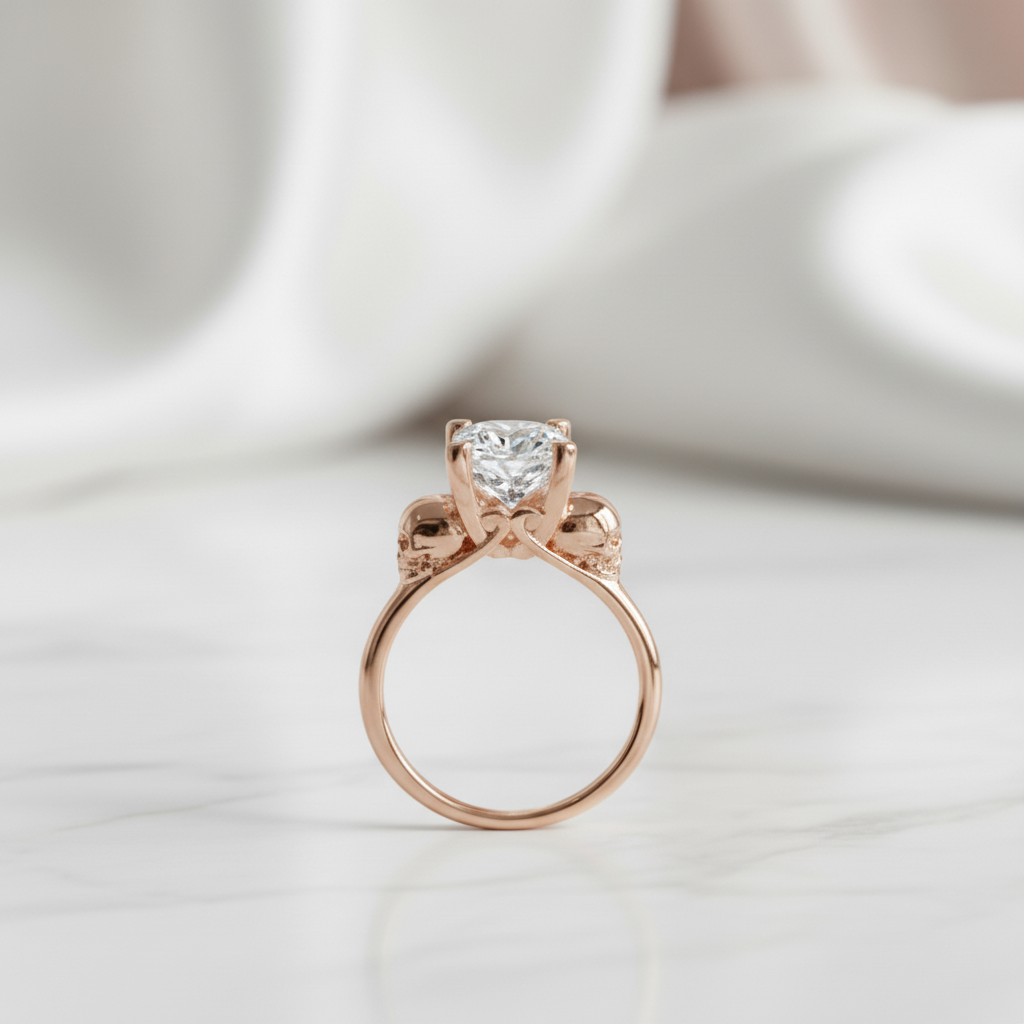 Micro-inlaid Diamond Option Rose Gold Skull Ring-Black Diamonds New York