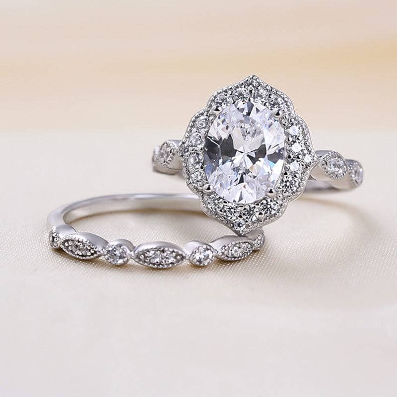 VIP Custom Upgrade- Milgrain Halo Oval Cut Vintage Wedding Set-Black Diamonds New York