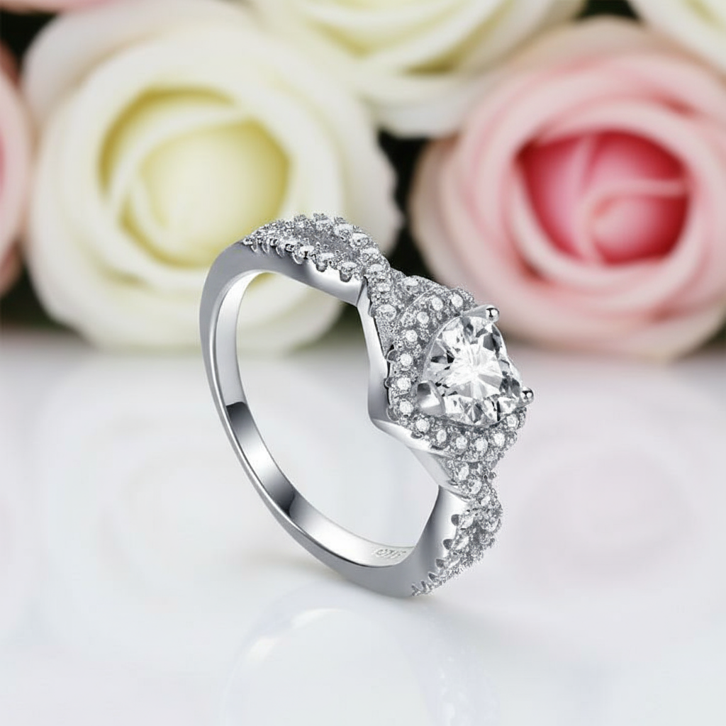 Milgrain Twist Halo Heart Cut Engagement Ring-Black Diamonds New York