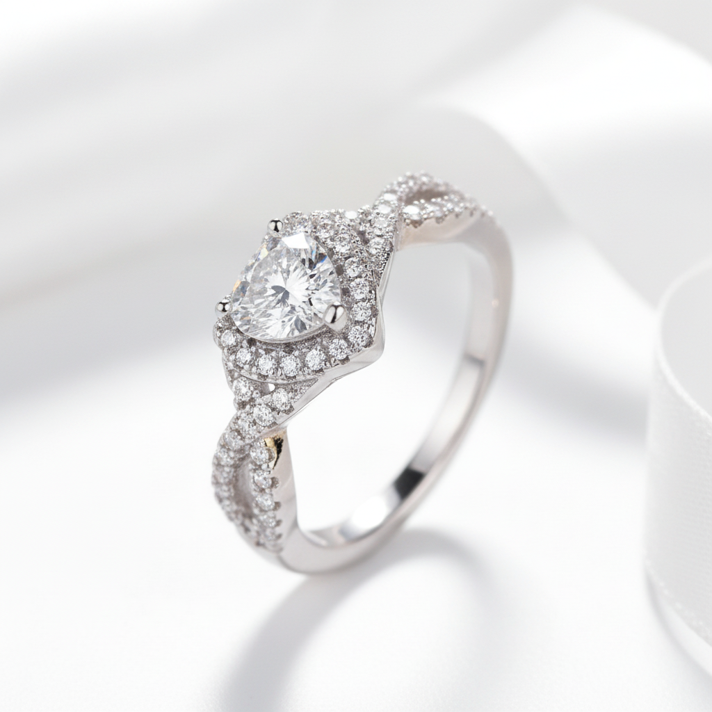 Milgrain Twist Halo Heart Cut Engagement Ring-Black Diamonds New York