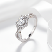 Milgrain Twist Halo Heart Cut Engagement Ring-Black Diamonds New York