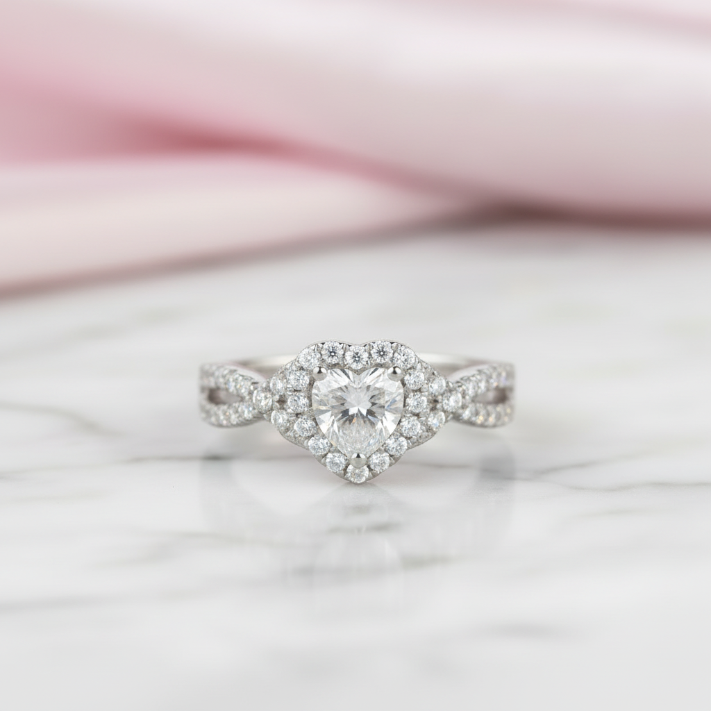 Milgrain Twist Halo Heart Cut Engagement Ring-Black Diamonds New York
