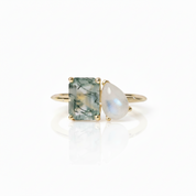 Milky Blue Moonstone Moss Agate Engagement Ring-Black Diamonds New York