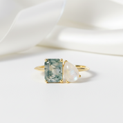 Milky Blue Moonstone Moss Agate Engagement Ring