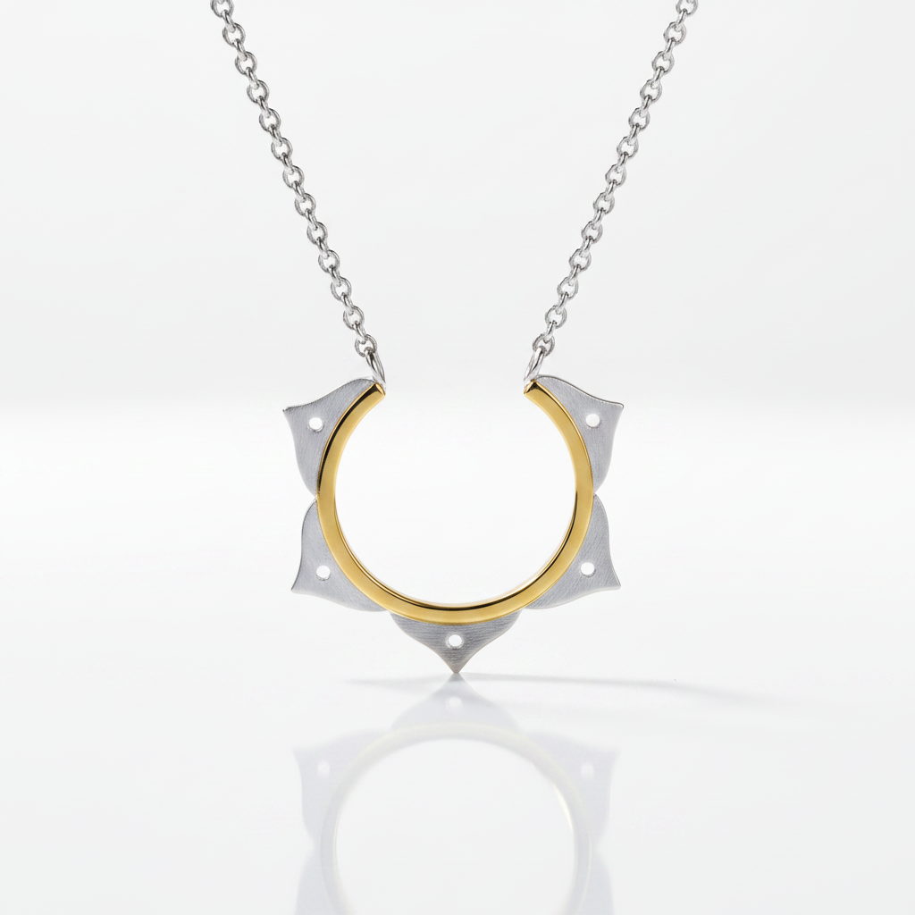 Minimalist Lotus Flower Necklace-Black Diamonds New York