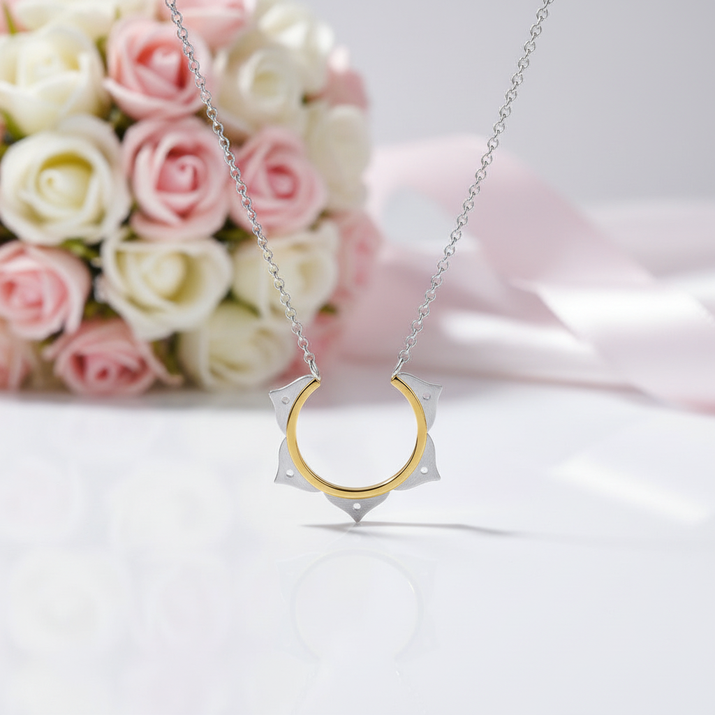 Minimalist Lotus Flower Necklace-Black Diamonds New York
