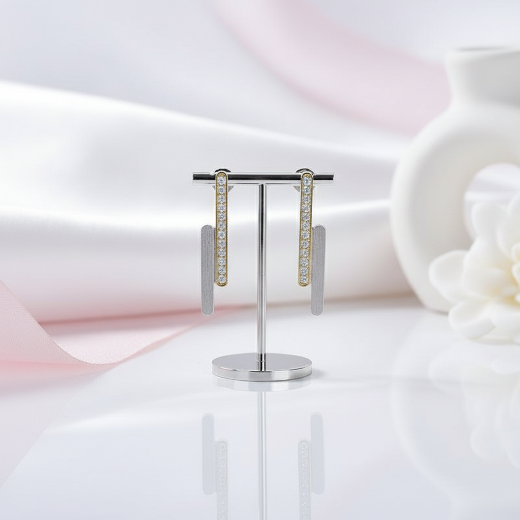 Minimalist Parallel Lines Stud Earrings-Black Diamonds New York