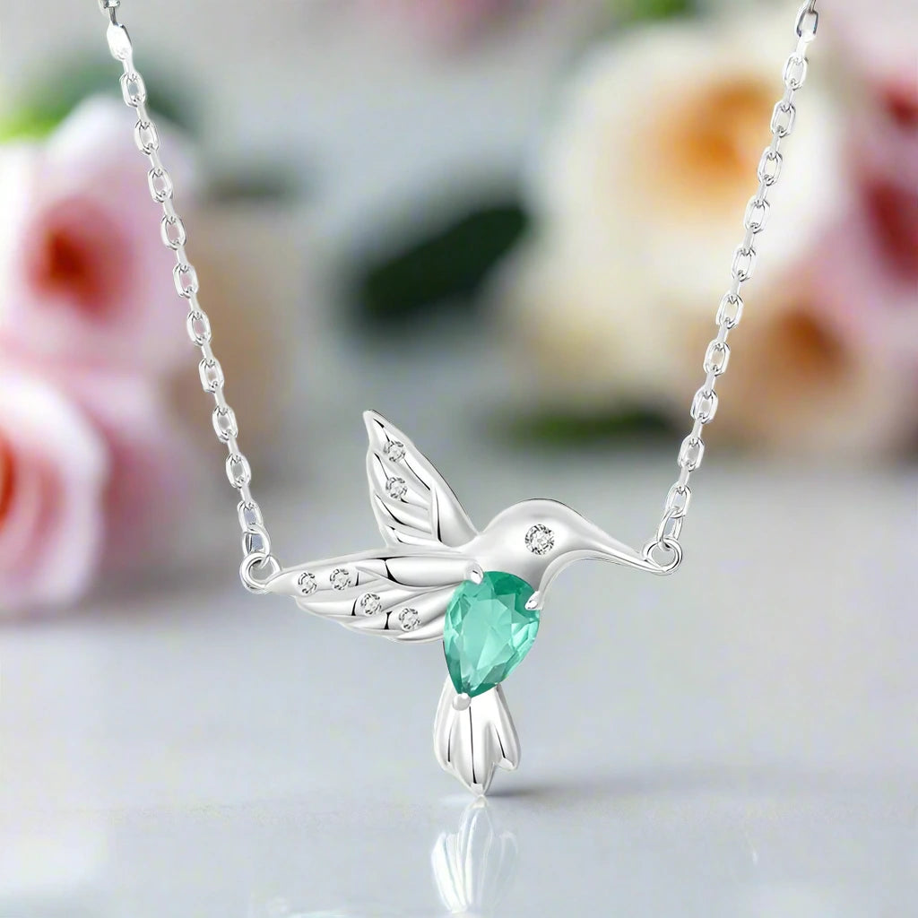 Mint Green Diamond Hummingbird Pendant Necklace-Black Diamonds New York