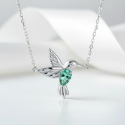 Mint Green Diamond Hummingbird Pendant Necklace-Black Diamonds New York