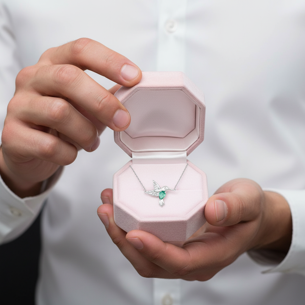 Mint Green Diamond Hummingbird Pendant Necklace-Black Diamonds New York