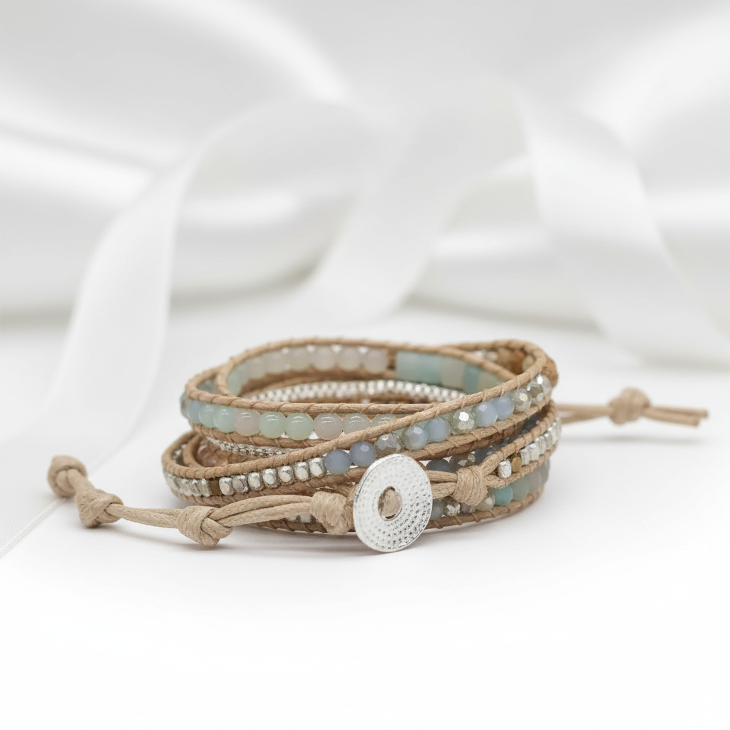 Mixed Amazonite 5 Wrap Bohemian Beadwork Bracelet-Black Diamonds New York