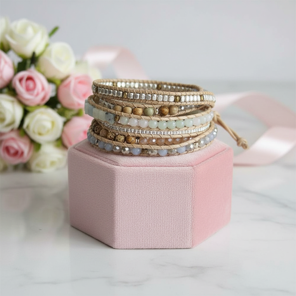 Mixed Amazonite 5 Wrap Bohemian Beadwork Bracelet-Black Diamonds New York