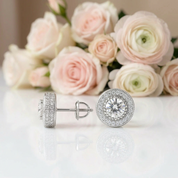 Round Cut Halo Diamond Option Earrings-Black Diamonds New York