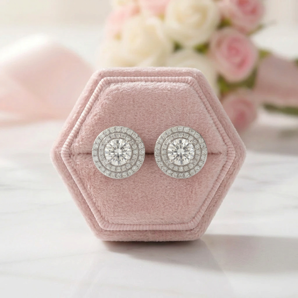 Round Cut Halo Diamond Option Earrings-Black Diamonds New York