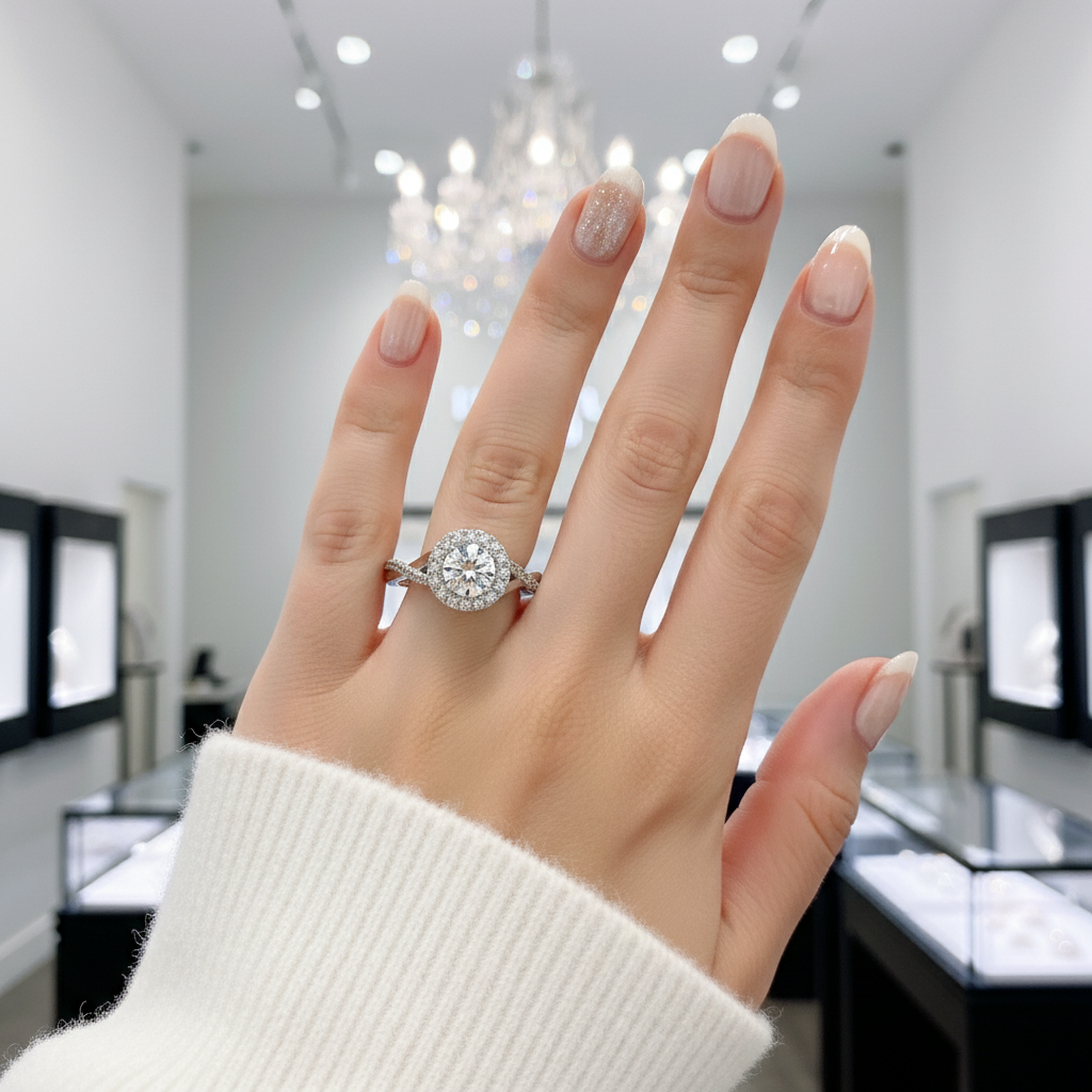 Diamond Halo Elegant Round Cut Vintage Promise Ring-Black Diamonds New York