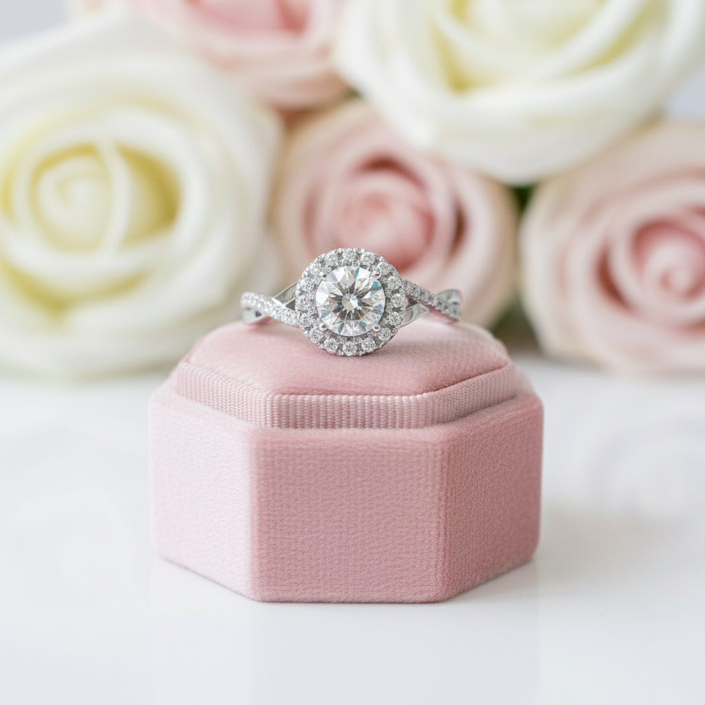 Diamond Halo Elegant Round Cut Vintage Promise Ring-Black Diamonds New York